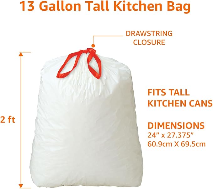 Amazon Basics Tall Kitchen Drawstring Trash Bags, 13 Gallon - Image 3