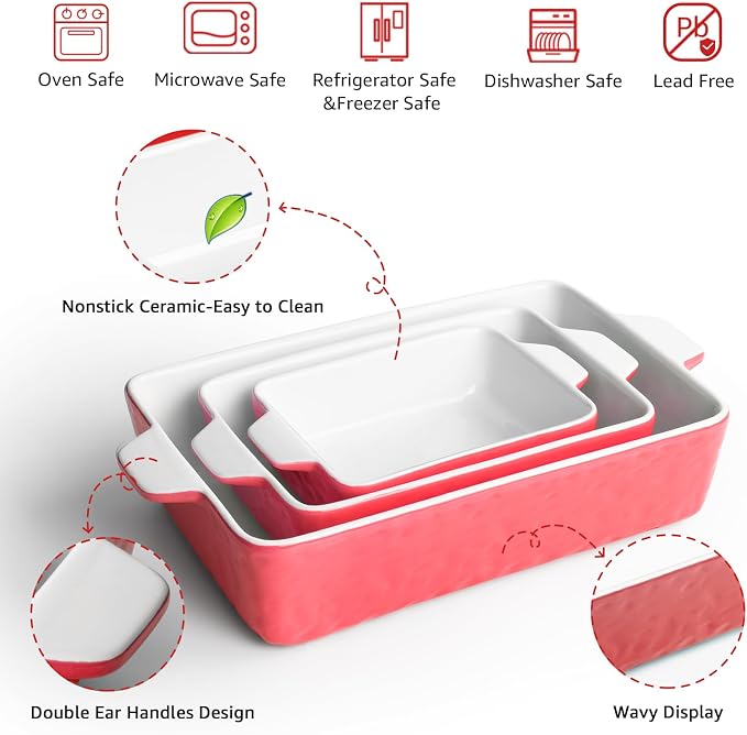 Casserole Dishes for Oven, Ceramic Baking Dishes, Lasagna Pan - Image 3