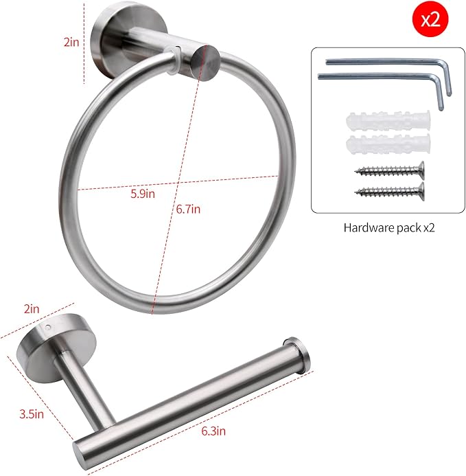 2pcs Matte Black Toilet Paper Holder and Towel Ring Set, Stainless Steel Hand - Image 5