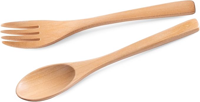 2pcs 6.3inch Schima Wooden Utensil Set Including Spoons and Forks, Reusable by HEFILD