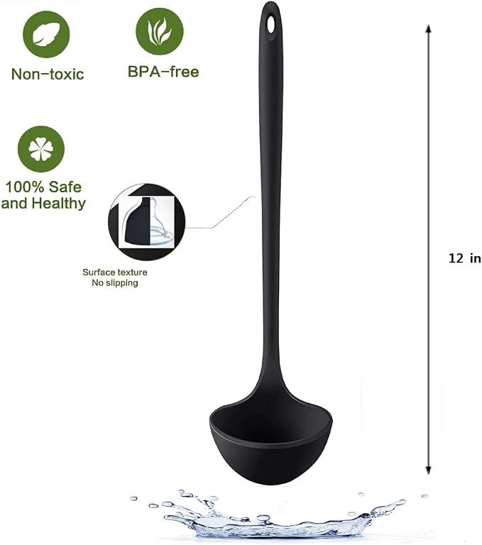 12" Silicone Ladle Spoon Set of 2, Long handle soup spoons Seamless & Nonstick - Image 6