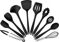 Silicone Cooking Utensils Set of 10, Leonyo Black Kitchen Utensils Set by Leonyo