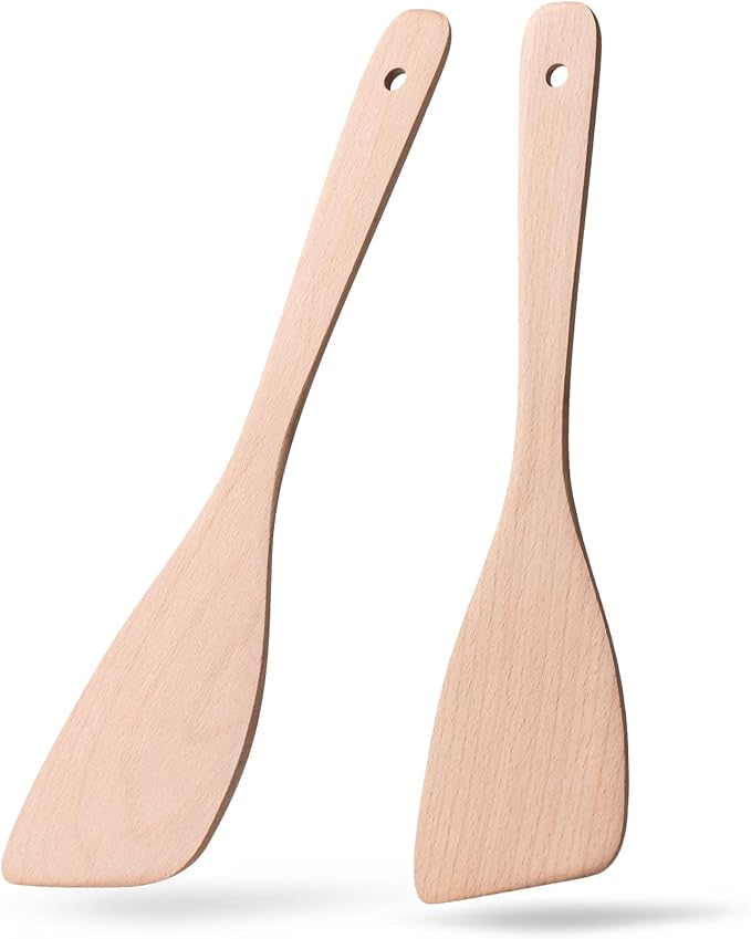 2PCS Wooden Spatulas for Cooking, 12.8inch Uncoated Beech Wood Turners for by HEFILD