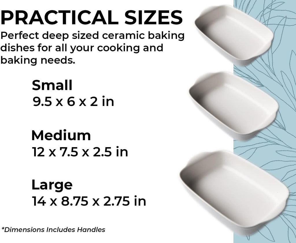 Saffron & Sage Casserole Dish Set of 3 - Baking Dishes for Oven