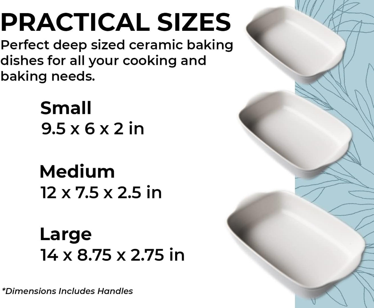 Saffron & Sage Casserole Dish Set of 3 - Baking Dishes for Oven