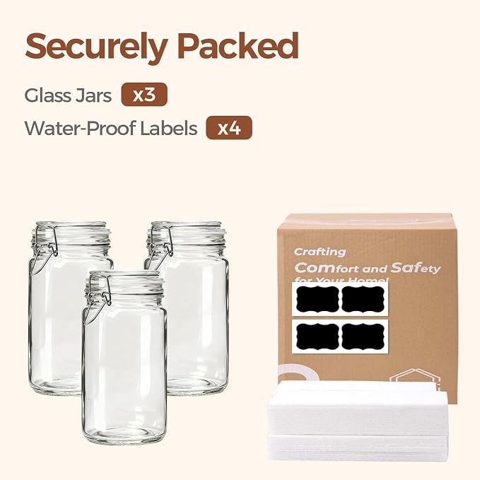 ComSaf 1 Quart Glass Jars with Airtight Lids, Straight-Sided Canisters - Image 8