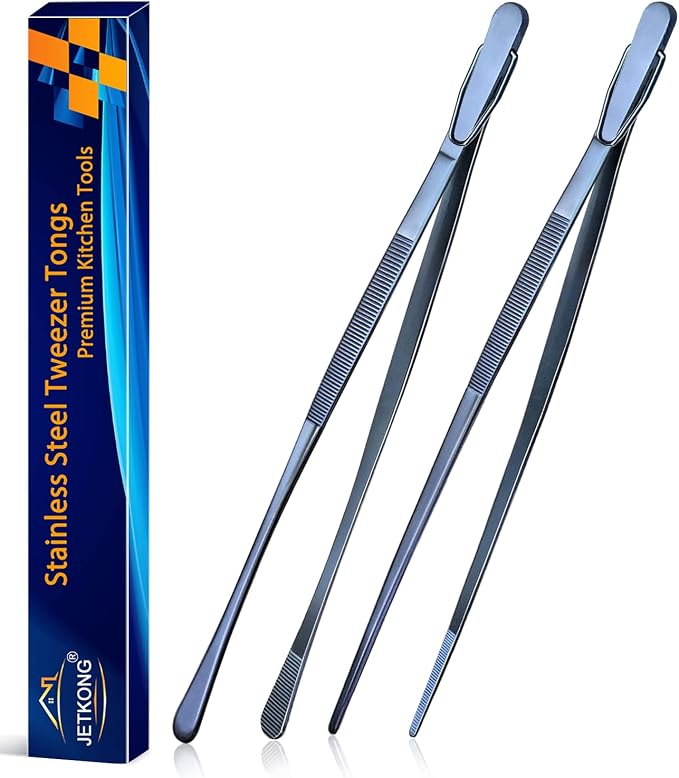JETKONG 2 Pcs 12-Inch Cooking Tweezer Tongs Stainless Steel Kitchen Tweezers by JETKONG