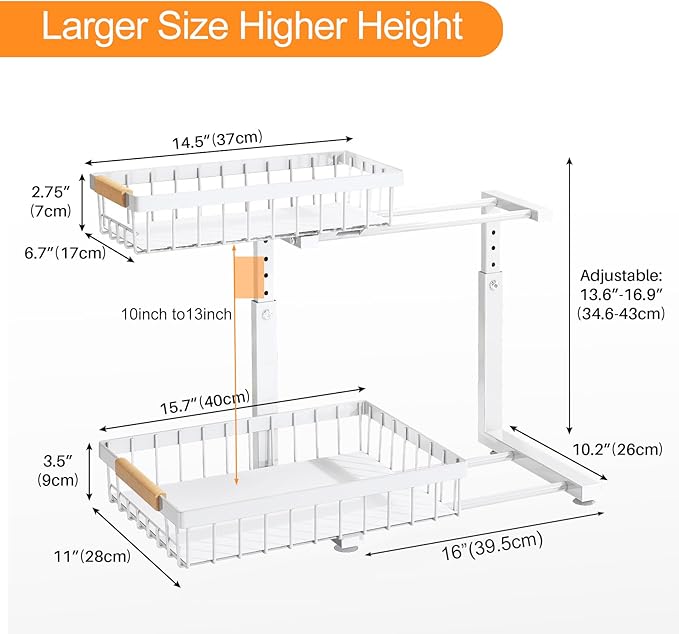 PXRACK Under Sink Organizer, Adjustable Height, 2 Tier Pull Out Under Cabinet - Image 8