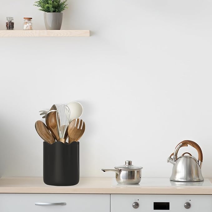 Ceramic Utensil Holder for Kitchen Counter, 6.2" Kitchen Utensil Holder - Image 3
