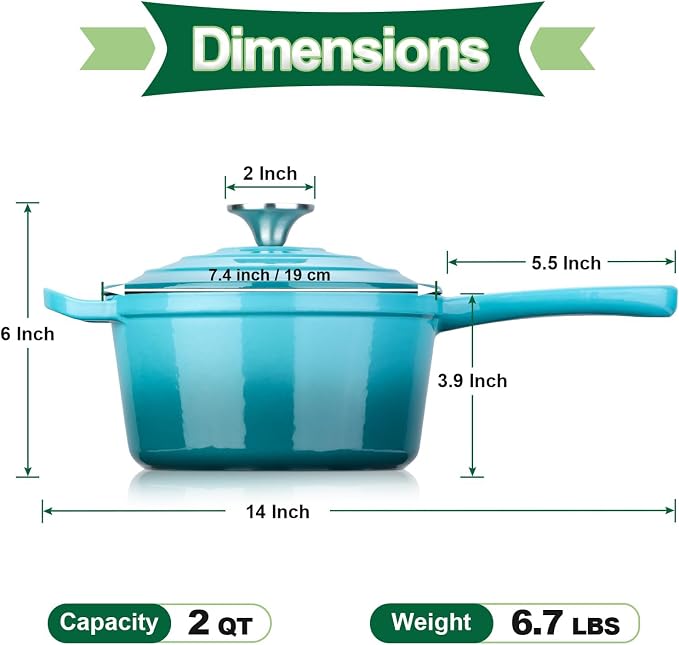 HaSteeL 2 QT Cast Iron Saucepan, Mini Enamel dutch oven - Image 2