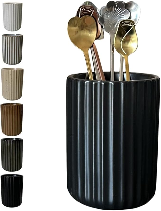 TOPYOKK Stoneware Coffee Bar Utensil Holder Tea & Coffee Spoon & Stirrer Holder by TOPYOKK