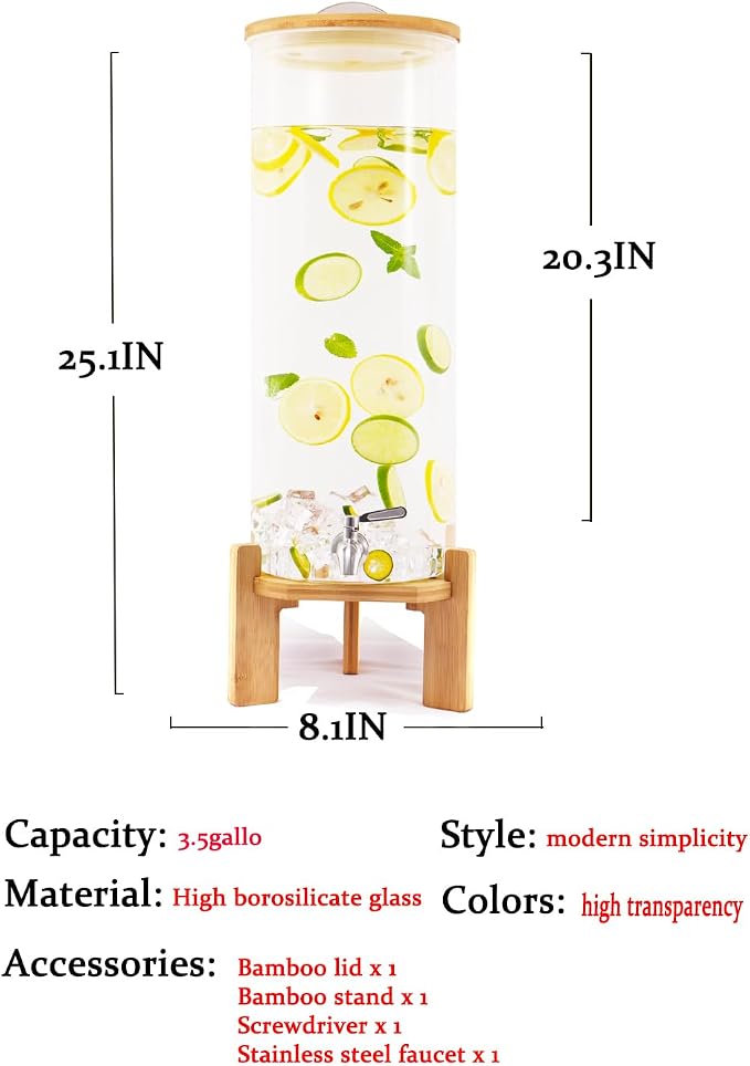 Beverage Dispenser, 3.5 Gallon Glass Drink Dispenser - Image 3
