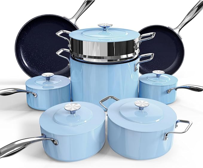 Nuwave Lux 13pc Forged Lightweight Cookware Set PFAS Free, Healthy G10 Duralon by NuWave