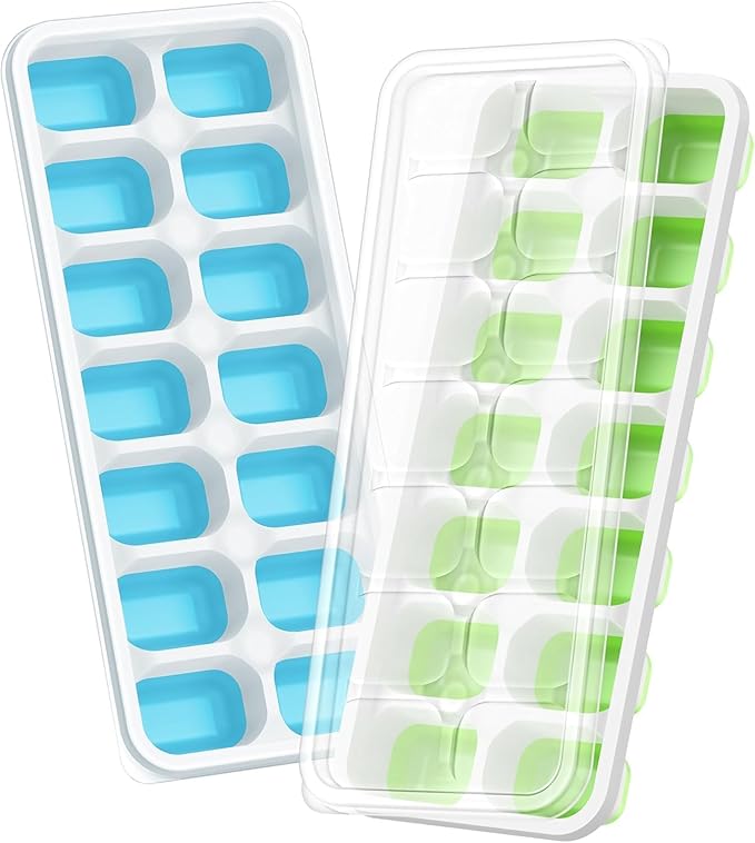 ChefAide Ice Cube Tray with Lid, 2 Packs 28 Cubes Durable Stackable Ice Cube by ChefAide