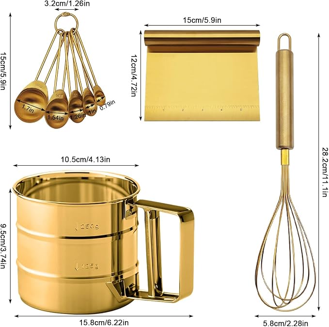 Gold Flour Sifter Baking Tool Set, findTop Stainless Steel 4-Piece Kit - Image 2