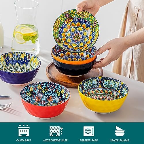 vancasso 26 Oz Ceramic Cereal Bowls Set of 6, Bohemian Soup Salad