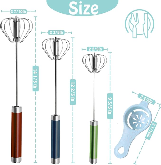 Semi-automatic Whisk, Stainless Steel Egg Beater, Hand Push Rotary Whisks Mixer - Image 2