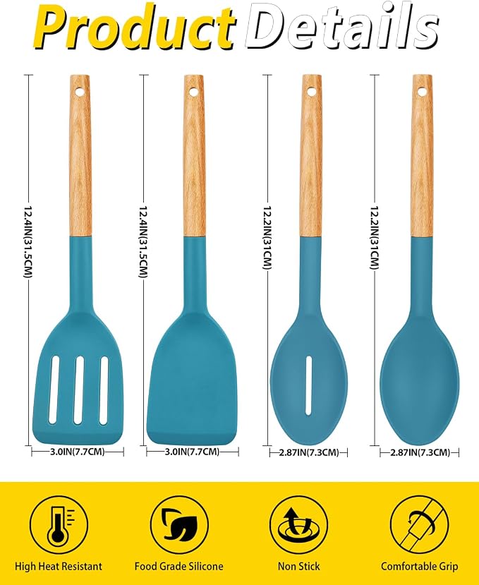 Pack of 4 Silicone Cooking Utensils Set, Non Stick Solid Spatulas and Heat - Image 3