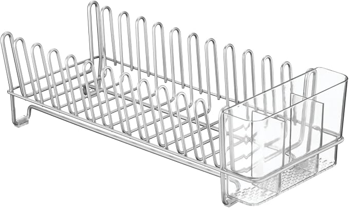 mDesign Kitchen Sink Dish Drainer – Small Metal and Plastic Dish Rack - Image 8