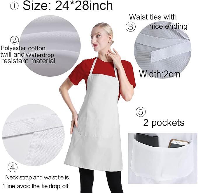12 Pcs Bib Bulk White Aprons for Women Men Adult Girls Unisex - Image 5