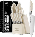 Kitchen Knife Set with Block: 14-Piece German Stainless Steel Full Tang by Haugo
