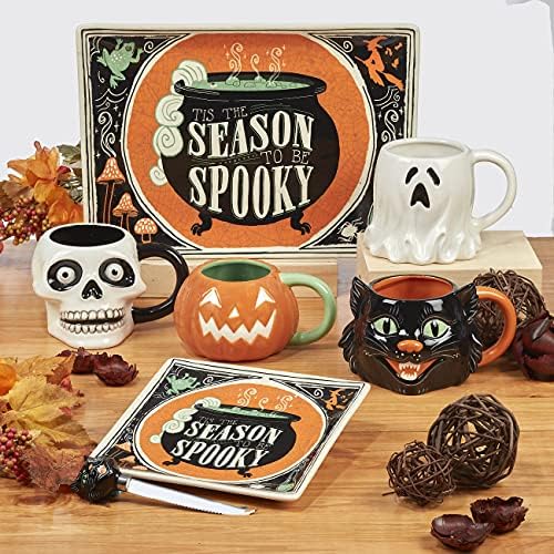Halloween Mugs Set of 4 – Spooky Ceramic Coffee Cups with Vintage