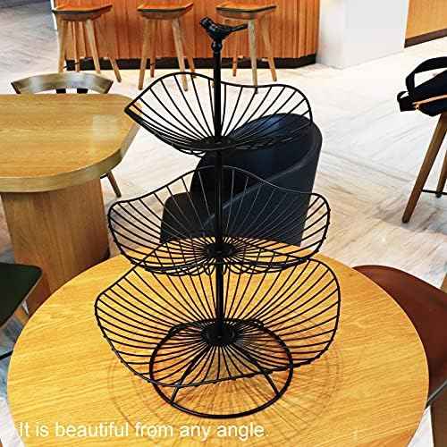 easyBee 3-Tier Fruit Basket Tower Stand, Metal Wire Construction, Vegetable Tiered Shelf, Tall Standing Produce Holder, Serving Basket for More Counter Space, 31 x 25 x 20 cm - Black