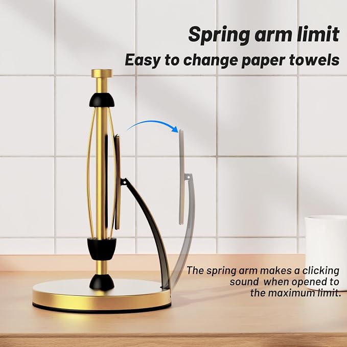 VEHHE Gold Paper Towel Holder Countertop, One-Handed Tear, Stainless Steel - Image 4