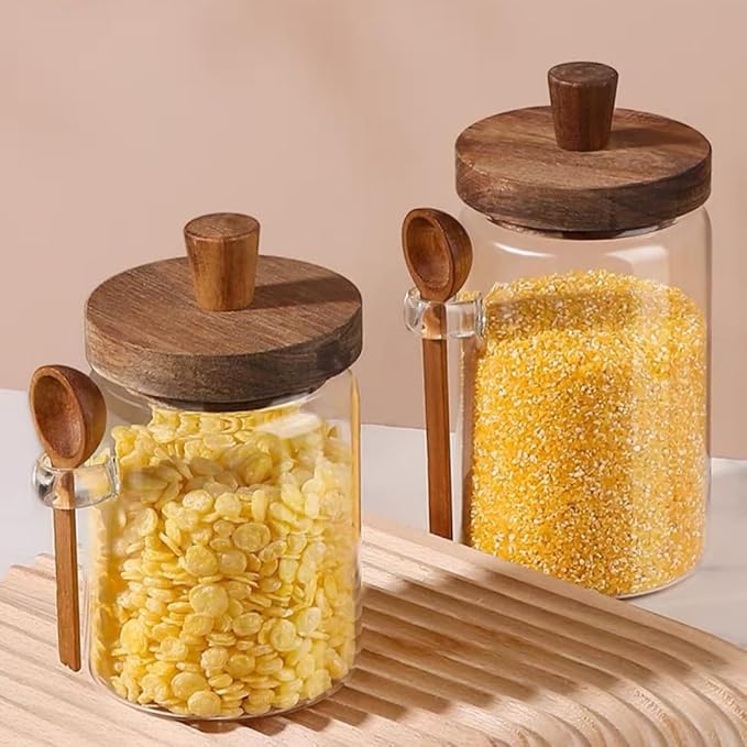 ANSQU Glass Jar with Wooden Lid & Spoon, 27oz Food Storage Containers Coffee - Image 5