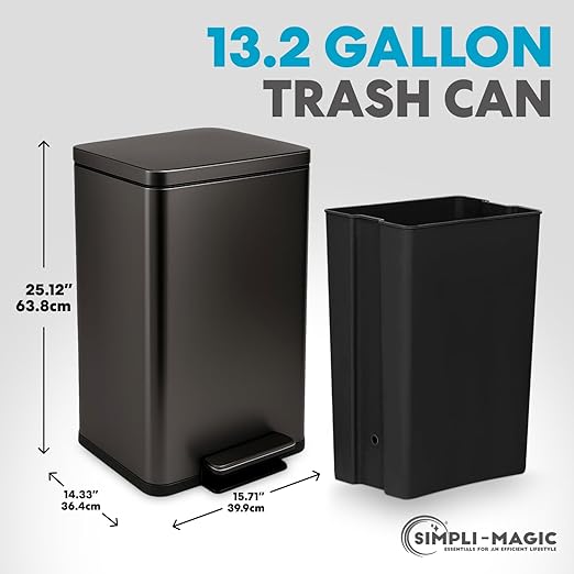 Simpli-Magic 13.2 Gallon Step Trash Can – Kitchen Garbage Can - Image 3