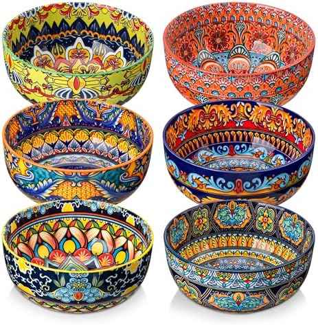 vancasso Cereal Bowls Set of 6, 28oz Porcelain Soup Bowls, Colorful