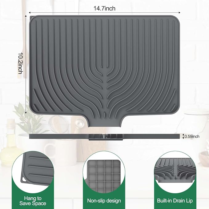 GUUKIN Dish Drying Mat, 14.7"x10.2" Drying Matt Kitchen Counter, Non-Slip - Image 2
