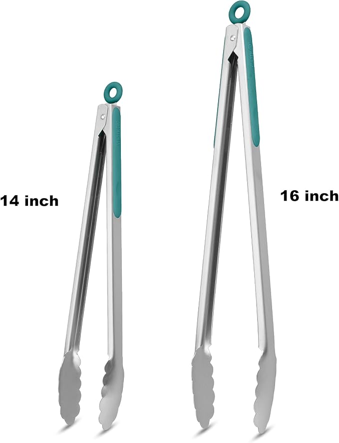304 Stainless Steel Kitchen Cooking Tongs, Aqua Sky - Image 4