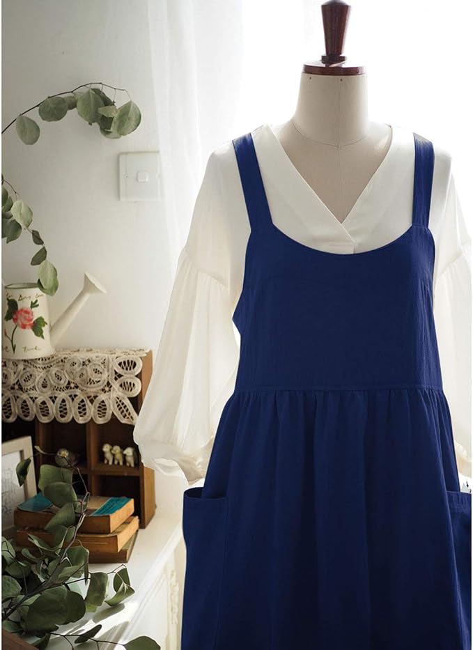 Uaussi Cotton Linen Apron Cross Back Work Apron - Image 5
