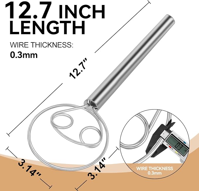 Danish Dough Whisk Stainless Steel Hook Dutch Baking Tool Bread Sourdough Mixer - Image 2