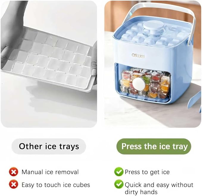 Ice Cube Tray with Lid and Bin, Pack Stackable Ice Tray with Bin and Scoop - Image 5