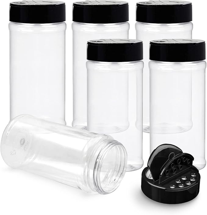 RoyalHouse 6 Pack 16 Oz Plastic Spice Jars by RoyalHouse