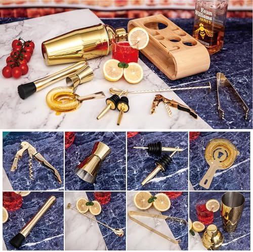 10-Pcs Martini Cocktail Shaker Set Gold,Martini Set Stainless Steel
