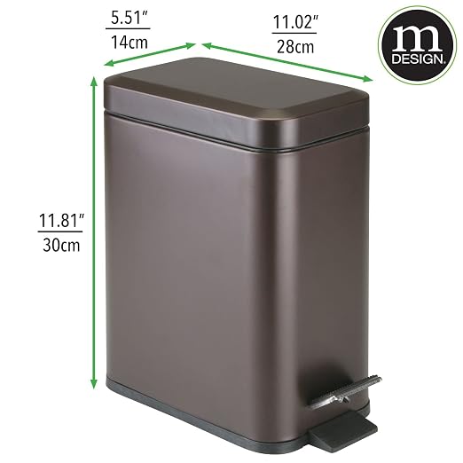 mDesign Small Modern 1.3 Gallon Rectangle Metal Lidded Step Trash Can, Compact - Image 4