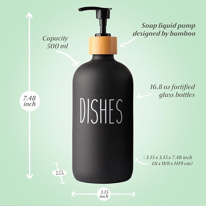 LOOCHICA Black Glass Kitchen Soap Dispenser, Detergent Dispenser or Dish Soap - Image 4