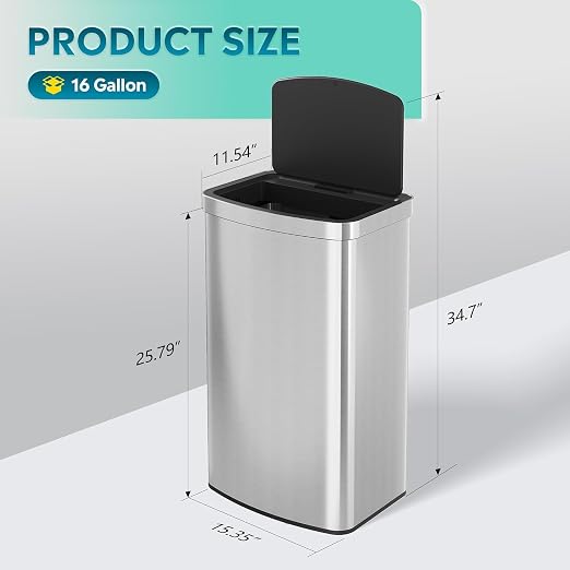 WLIVE 16 Gallon Touchless Motion Sensor Trash Can, 60L Stainless Steel - Image 7