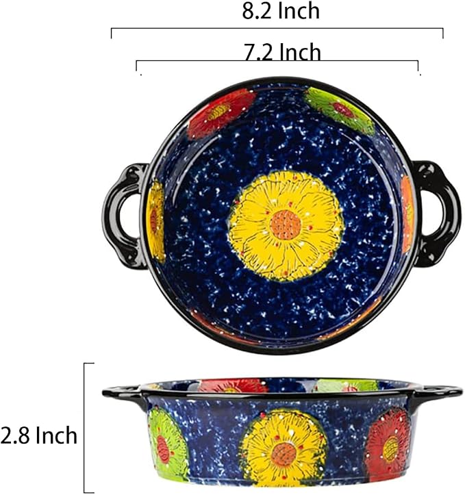 Vintage Style Pottery Bakeware Colorful Daisy Pattern Ceramic Casserole Dish - Image 2