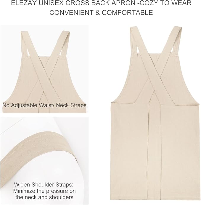 ELEZAY Aprons for Women with Pockets Plus Size Comfort Cross Back No Tie Cotton - Image 2