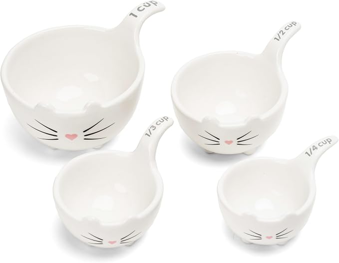 White Cat Measuring Cups & Spoons Gift Set – Ceramic Kitchen Tools - Image 3