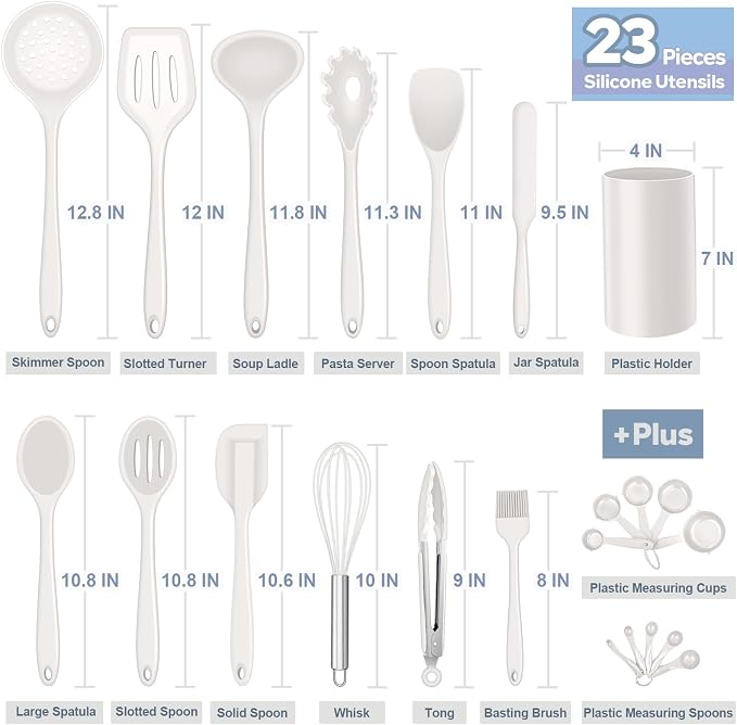 Silicone Kitchen Utensils Set, E-far 23 Pcs White Cooking Utensils Tools - Image 3