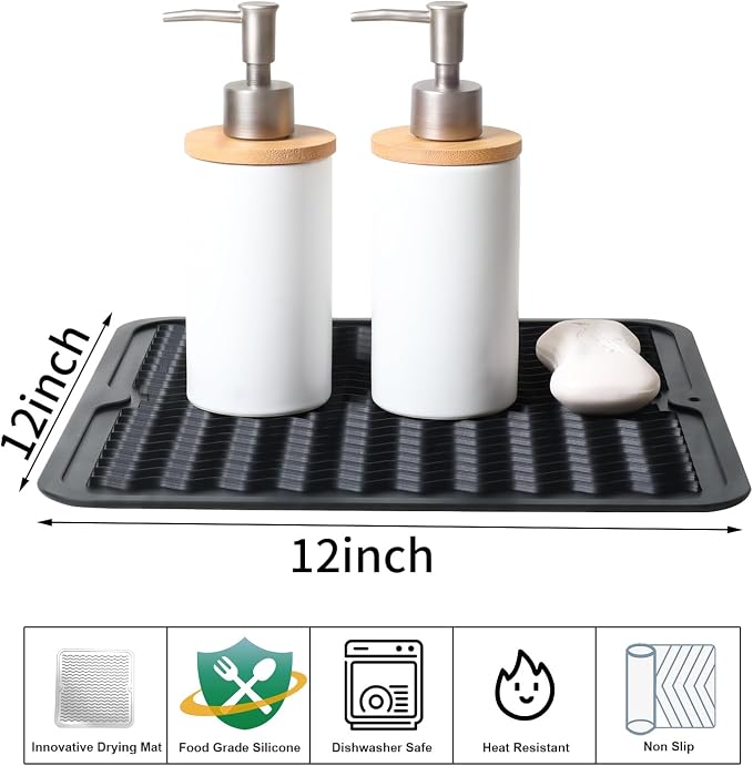 ZLR 2 Pcs Silicone Dish Drying Mat 12" x 12" Square - Image 2