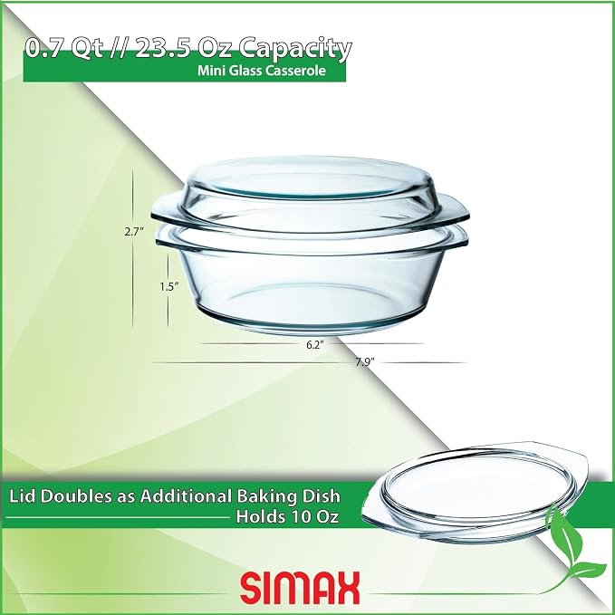Simax Casserole Dish With Lid, 24 Ounce Round Glass Cookware, Oven and - Image 3