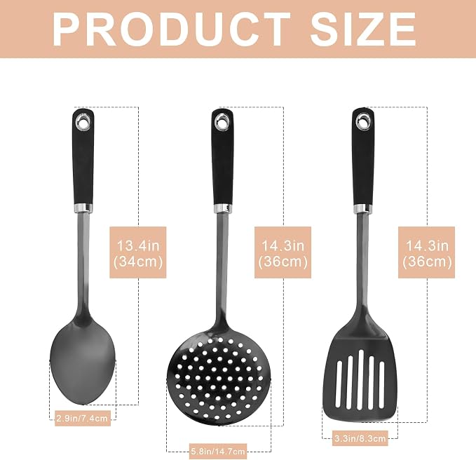 3-Piece Cooking Utensils Set Stainless Steel Large Serving Spoons Set Slotted - Image 3