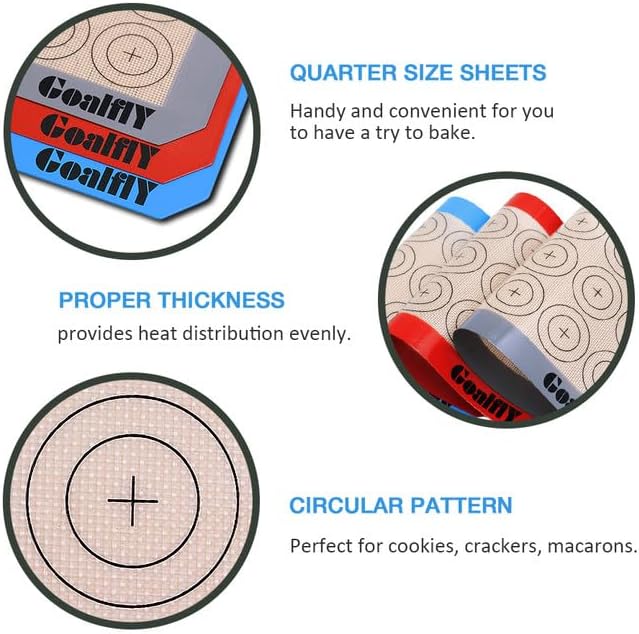 Silicone Macaron Baking Mat, Quarter Sheet (11.8 x 8.5 In), 3 Pack