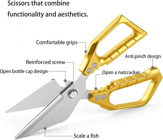 Meat Scissors Heavy Duty Sharp Shears Kitchen Scissors all Purpose, Stainless - Image 2